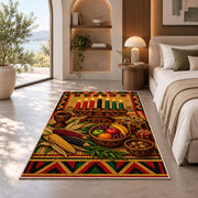 Kwanzaa Table Rug in a bedroom with an arched window