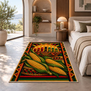 Kwanzaa Corn Rug in a bedroom with an arched window