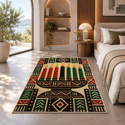 Mudcloth Kwanzaa Rug in a bedroom with an arched window