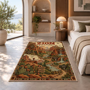 Zion Canyon trail map poster rug in a bedroom beside a window