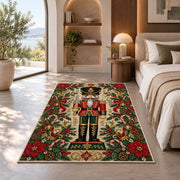 Classic Nutcracker Christmas Rug in a bedroom with an arched window