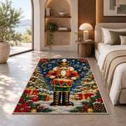 Drummer Nutcracker Rug in a bedroom with an arched window