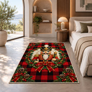 Buffalo Plaid Nutcracker Rug in a bedroom with an arched window