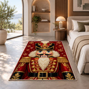 Nutcracker Portrait Christmas Rug in a bedroom with an arched window