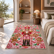 Candy Land Nutcracker Rug in a bedroom with an arched window