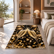 Champagne toast rug in a bedroom with an arched window