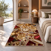 New Year party table rug in a bedroom with an arched window