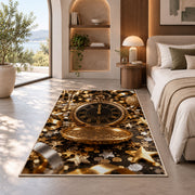 Vintage pocket watch at midnight rug in a bedroom with an arched window