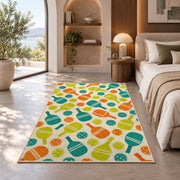 Pickleball Pattern Rug in a bedroom with an arched window