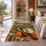 Vintage Pickleball Court Rug in a bedroom with an arched window