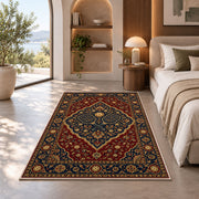 Persian Style Pickleball Rug in a bedroom with an arched window