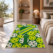 Pickleball Holes Pattern Rug in a bedroom with an arched window