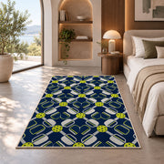 Pickleball Paddle Lattice Rug in a bedroom with an arched window