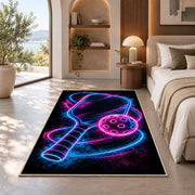 Neon Pickleball Rug in a bedroom with an arched window