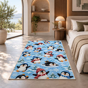 Penguin Pattern Rug in a bedroom with an arched window
