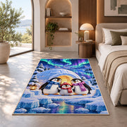 Penguin Igloo Rug in a bedroom with an arched window