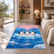 Penguins on Iceberg Rug in a bedroom with an arched window