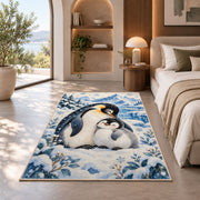 Mother and Baby Penguin Rug in a bedroom with an arched window