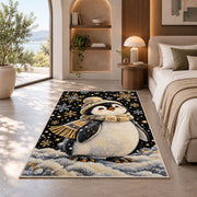 Elegant Penguin Rug in a bedroom with an arched window