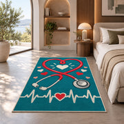 Heart Stethoscope Nurse Rug in a bedroom with an arched window