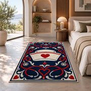 Vintage Nurse Cap Rug in a bedroom with an arched window