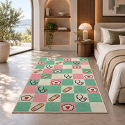 Retro Checkered Nurse Rug in a bedroom with an arched window