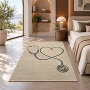 Minimalist Stethoscope Heart Rug in a bedroom with an arched window