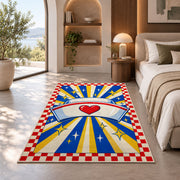 Retro Nurse Cap Sunburst Rug in a bedroom with an arched window
