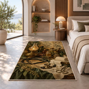 Vintage Apothecary Nurse Rug in a bedroom with an arched window