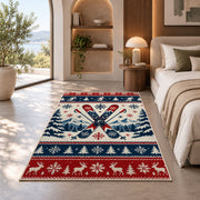 Nordic sweater skis rug in a bedroom with an arched window
