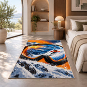 Ski goggles reflection rug in a bedroom with an arched window