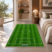 soccer field top view rug in a bedroom with an arched window