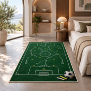 soccer tactics chalkboard rug in a bedroom with an arched window