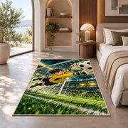 goalkeeper diving save rug in a bedroom with an arched window