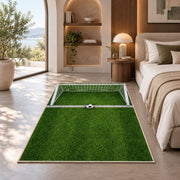 soccer goal top view rug in a bedroom with an arched window