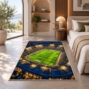 soccer stadium at night rug in a bedroom with an arched window