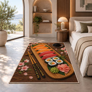 Sushi Platter Rug in a bedroom with an arched window
