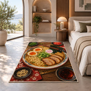 Ramen Bowl Rug in a bedroom with an arched window