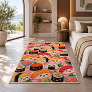 Kawaii Sushi Rug in a bedroom with an arched window