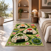 Onigiri Rice Ball Rug in a bedroom with an arched window