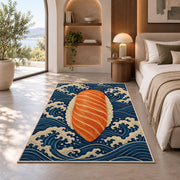 Salmon Nigiri Rug in a bedroom with an arched window