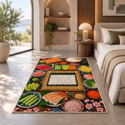 Sushi Making Rug in a bedroom with an arched window
