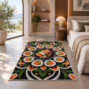 Sushi Mandala Rug in a bedroom with an arched window