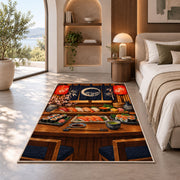 Sushi Bar Rug in a bedroom with an arched window
