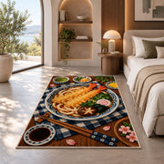 Tempura Udon Rug in a bedroom with an arched window