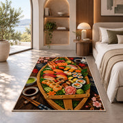 Sushi Boat Rug in a bedroom with an arched window