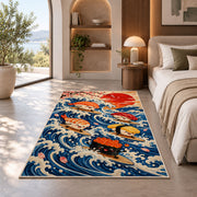Surfing Sushi Rug in a bedroom with an arched window