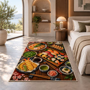 Japanese Feast Rug in a bedroom with an arched window