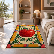 Pencil Frame Apple Rug in a bedroom with an arched window