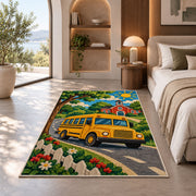 School Bus Rug in a bedroom with an arched window